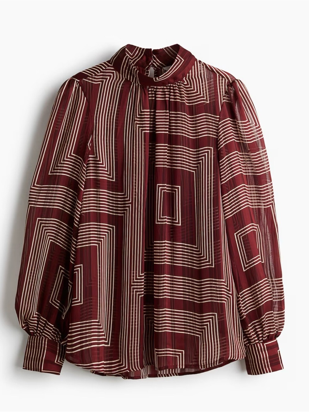 H&M Burgundy Geometric Print Long-Sleeve Blouse N0125